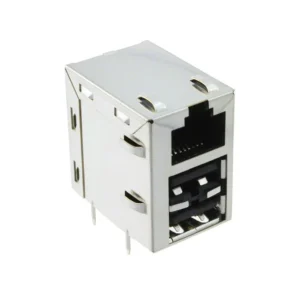 1888371-1 PCB Connectors 1888371-1 Jack with USB A Dual Modular Connector 8p8c RJ45 Ethernet Shielded EMI Finger 18883711 Through Hole