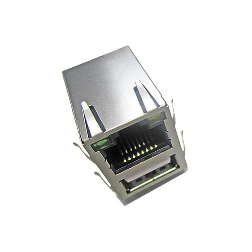 ARJ-196 PCB Connectors ARJ-196 RJ45 with USB A ARJ Modular Connector Jack With Magnetics 1 Port ARJ196 10/100/1000 Base-T AutoMDIX